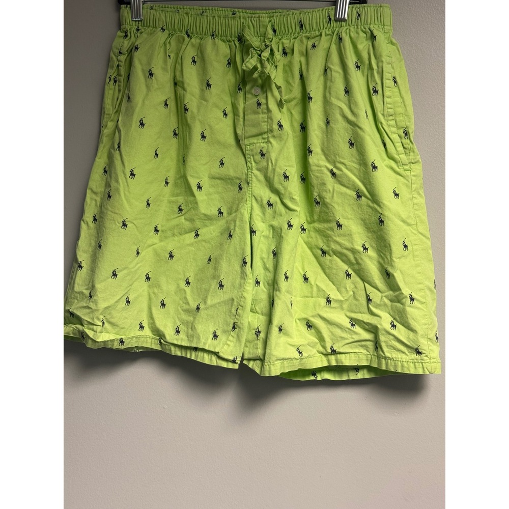 Polo Ralph Lauren Mens Lime Green Navy Pony Logo Cotton Sleep Pajama Shorts M - Picture 2 of 12
